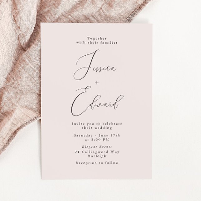 Elegant Romantic Dusty Ro Script Bröllop Inbjudningar (Skapare uppladdad)
