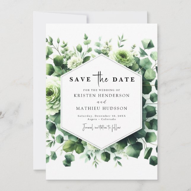 Elegant Romantic Eucalyptus Digital Bröllop Spara Datumet (Framsida)