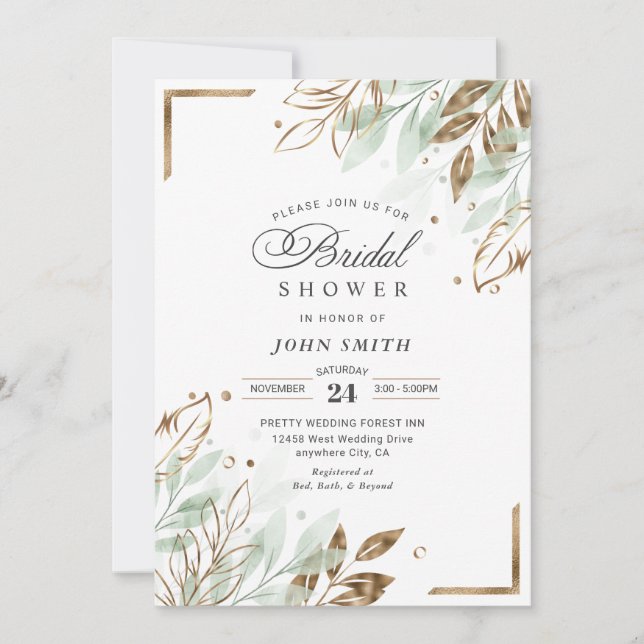 Elegant Romantic Eucalyptus Greenery - F009 Invita Inbjudningar (Framsida)