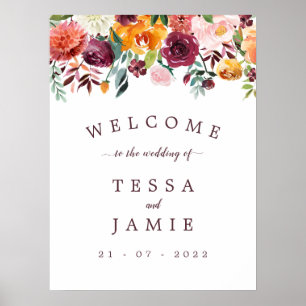 Elegant Romantic Fall Blommigt Bröllop Poster
