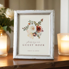 Elegant Romantic Fall Blommigt Guest Bok Sign Fototryck