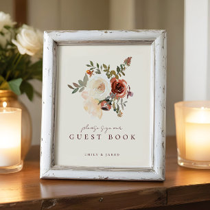 Elegant Romantic Fall Blommigt Guest Bok Sign Fototryck