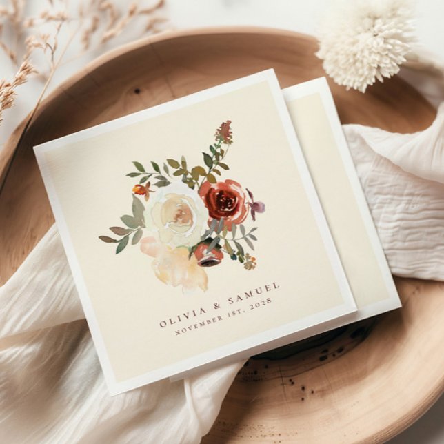 Elegant Romantic Fall Blommigt Red Bröllop Pappersservett (Skapare uppladdad)