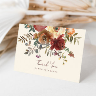 Elegant Romantic Fall Blommigt Red Bröllop Tack Kort