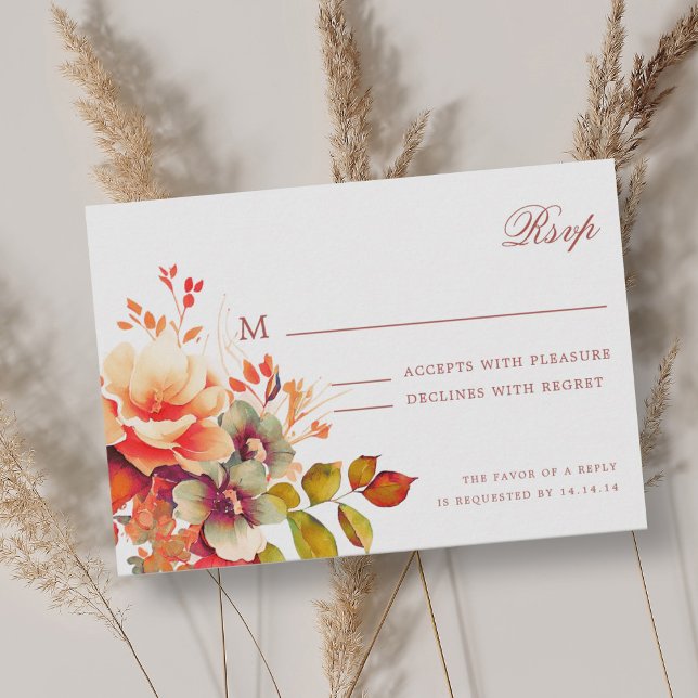 Elegant Romantic Fall Hösthöstens Blommigt Bröllop OSA Kort (Elegant Romantic Fall Autumn Floral Wedding RSVP )