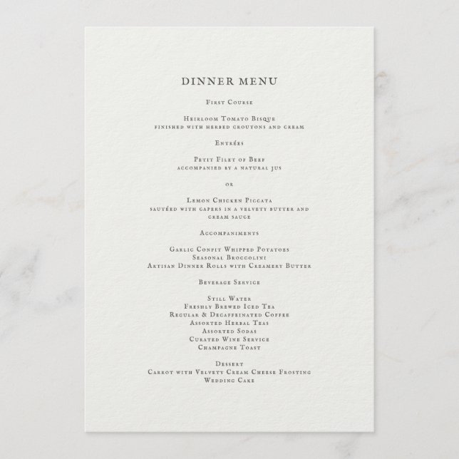 Elegant Romantic Floral Dinner Menu Meny (Framsida)