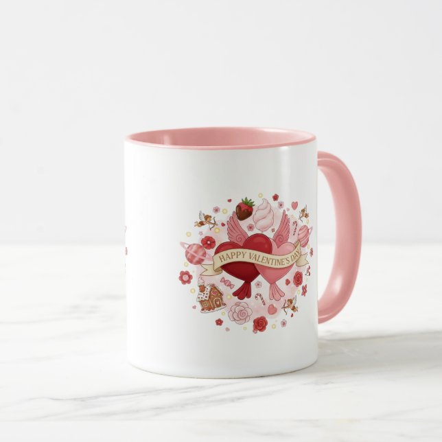 Elegant Romantic Floral Heart Coffee Mug Mugg (Framsida höger)