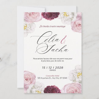 Elegant Romantic Floral Wedding Invitation Card Inbjudningar