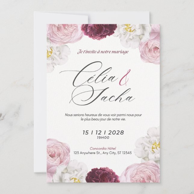 Elegant Romantic Floral Wedding Invitation Card Inbjudningar (Framsida)