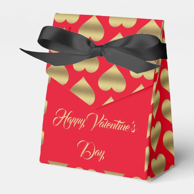 Elegant Romantic Golden Red Hearts Valentines day Presentaskar (Framsidan Sidan)