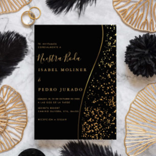 Elegant Romantic Guld Nuestra Boda Spanska Bröllop Inbjudningar