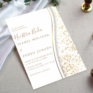 Elegant Romantic Guld Nuestra Boda Spanska Bröllop Inbjudningar