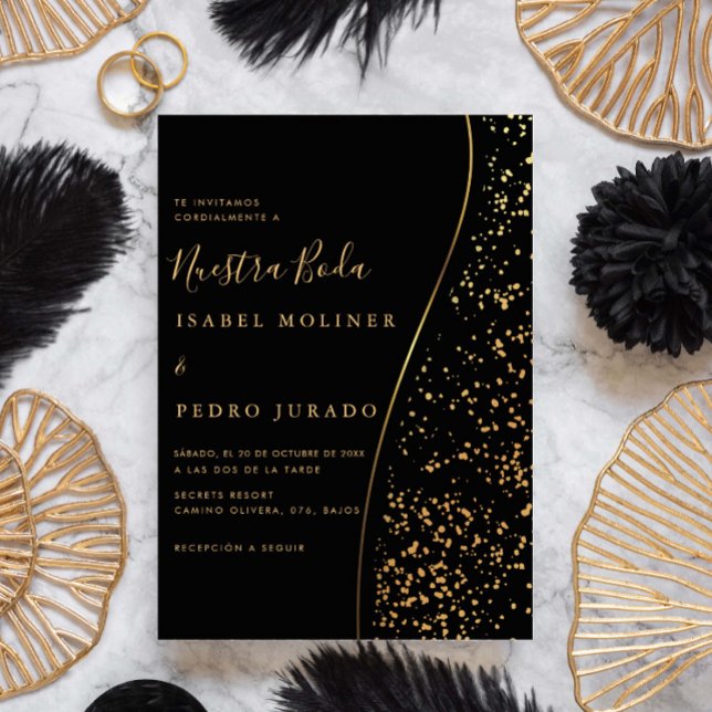 Elegant Romantic Guld Nuestra Boda Spanska Bröllop Inbjudningar (Skapare uppladdad)