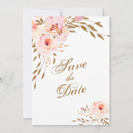 Elegant Romantic Guld Rosa Watercolor Blommigt Spara Datumet