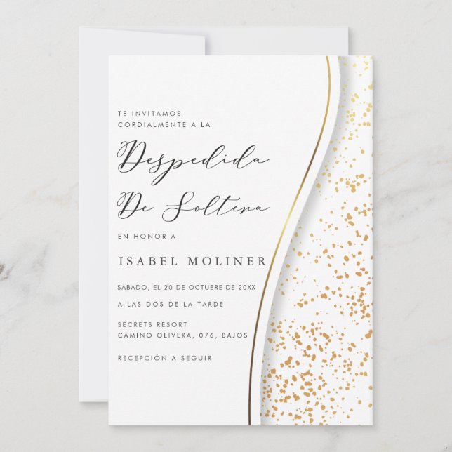 Elegant Romantic Guld Spanska Möhippan Inbjudningar (Framsida)