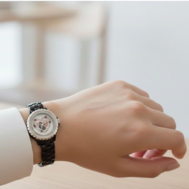 Elegant Romantic Heart Watch – Custom Photo  Armbandsur (Skapare uppladdad)