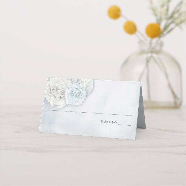Elegant Romantic Ice Blue Ro Placeringskort (Framsida)