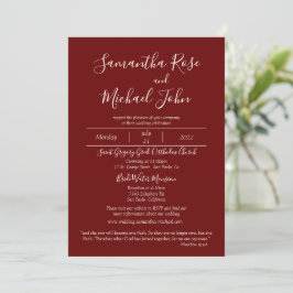 Elegant Romantic Ivory Scripts Burgundy Bröllop Inbjudningar