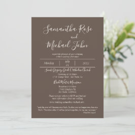 Elegant Romantic Ivory Scripts Cedar Brown Bröllop Inbjudningar
