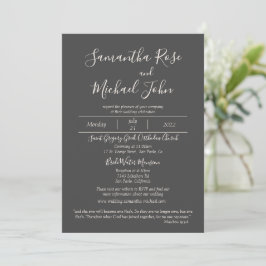 Elegant Romantic Ivory Scripts Mörk Grått Bröllop Inbjudningar