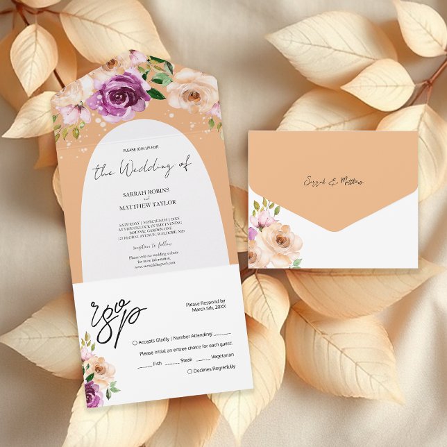 Elegant Romantic Lila Peach Watercolor Flowers (Skapare uppladdad)
