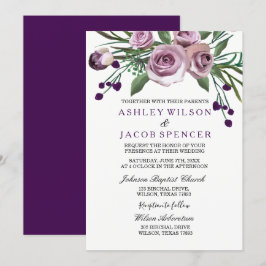 Elegant Romantic Lila Ro Blommigt Bröllopsinbjudan Inbjudningar