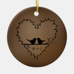 Elegant Romantic Lovebird par Anpassningsbar jul Julgransprydnad Keramik