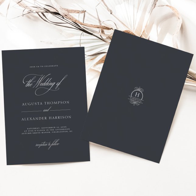 Elegant Romantic Monogram Classy Bröllop Inbjudningar (Skapare uppladdad)