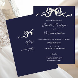 Elegant Romantic Navy Ribbon & Bow Wedding Inbjudningar