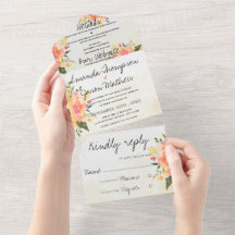 Elegant Romantic Peach Blommigt Monogram Bröllop