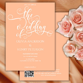 Elegant Romantic Peach Bröllop QR-kod Inbjudningar