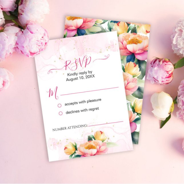 Elegant Romantic Peony Watercolor Bröllop OSA Kort (Skapare uppladdad)