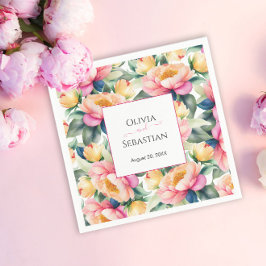 Elegant Romantic Peony Watercolor Bröllop Pappersservett