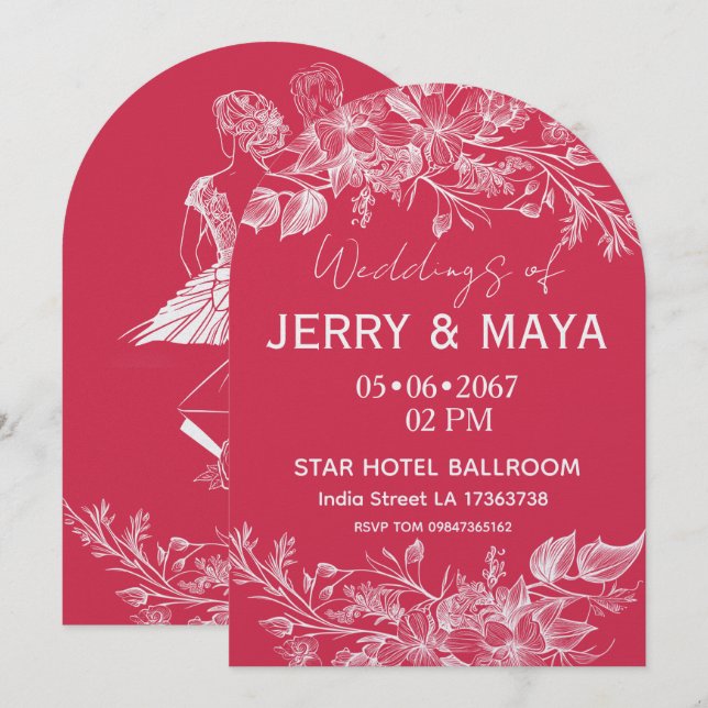 Elegant Romantic Pink Floral Wedding Invitation Inbjudningar (Fram/baksida)