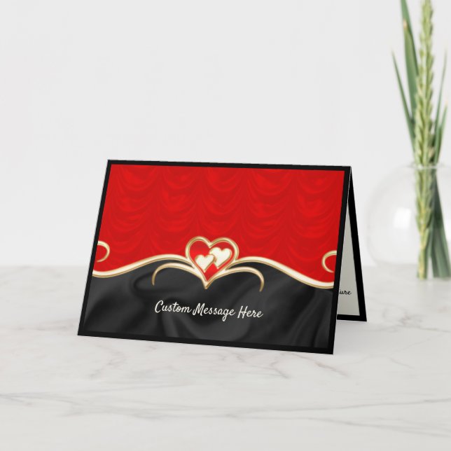 Elegant Romantic Red & Black Guld Heart Kort (Framsida)