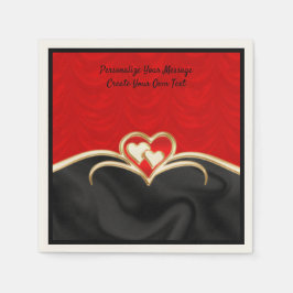 Elegant & Romantic Red Black Guld Hearts Pappersservett