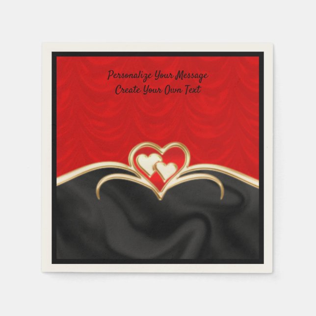 Elegant & Romantic Red Black Guld Hearts Pappersservett (Framsidan)