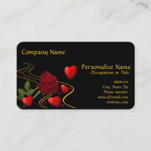 Elegant Romantic Red Hearts Guld Ribbon & Röd ros Visitkort