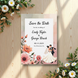 Elegant Romantic Ro Bride Groom Blommigt Bröllop Spara Datumet