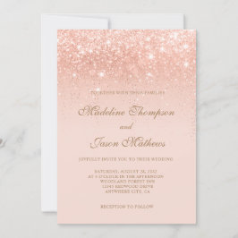 Elegant Romantic Ro Guld Sparkling Bröllop Inbjudningar