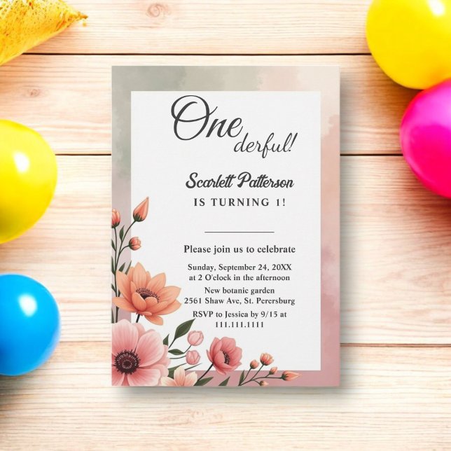 Elegant Romantic Ro Watercolor Blommigt Birthday Inbjudningar (Skapare uppladdad)