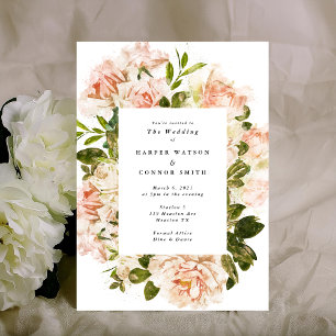 Elegant Romantic Ro Watercolor Bröllop Inbjudningar