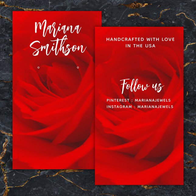 Elegant Romantic Röd ros Earring Visning Card Visitkort (Skapare uppladdad)