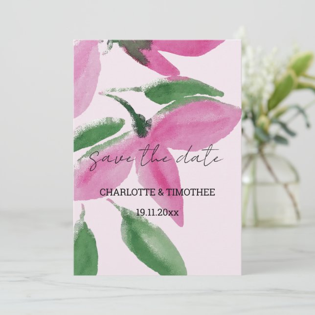 Elegant Romantic Rosa Wildblommor Watercolor Art Spara Datumet (Stående Fram)