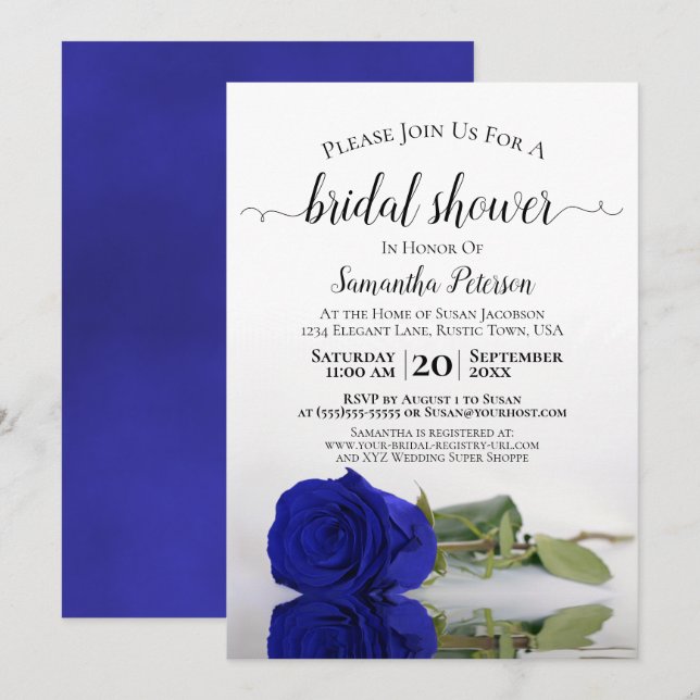 Elegant Romantic Royal Blue Ro Möhippa Inbjudningar (Fram/baksida)