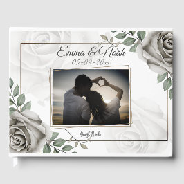 Elegant Romantic Rustic vit ros Bröllop Photo Gästböcker