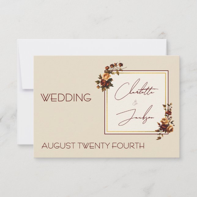 Elegant Romantic Rusty Rose Autumn Wedding OSA Kort (Framsida)