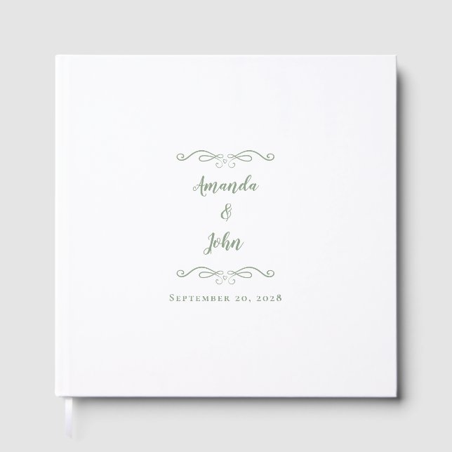 Elegant Romantic Sage Grönt Calligraphy Bröllop Gästböcker (Framsida)