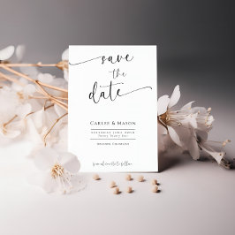Elegant Romantic Script Black and White Bröllop Spara Datumet