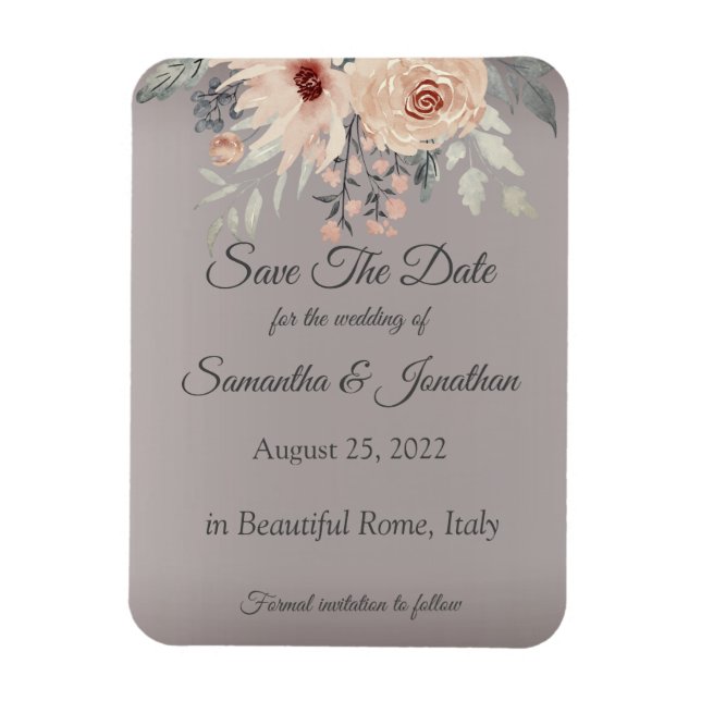 Elegant Romantic Silver Pink Floral Save The Date Magnet (Vertikal)